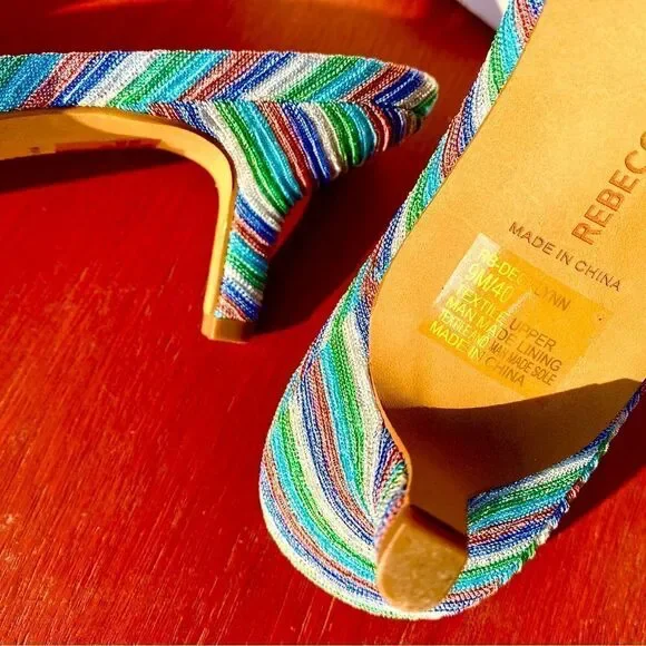 NEW REBECCA MINKOFF DECKLYNN METALLIC RAINBOW KITTEN-HEEL MULES 9M